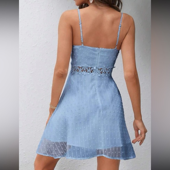 Boho baby blue lace insert  cami dress - Picture 3 of 6